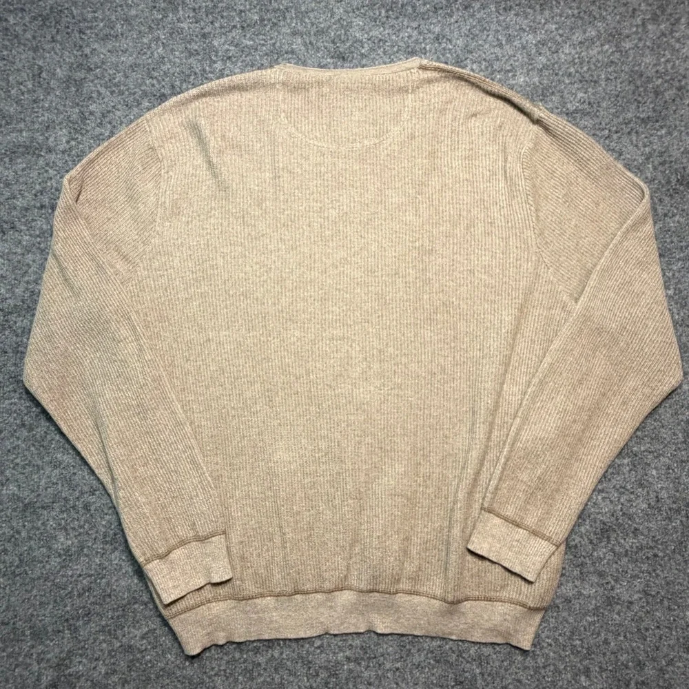 Tommy Bahama‎ Sweater XL Tan Ribbed Knit V-Neck Cotton Pullover